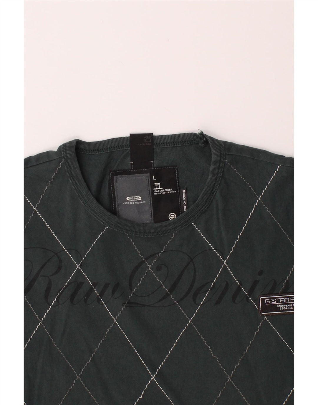 G-STAR Herren-Grafik-T-Shirt-Oberteil, große graue Argyle-/Diamant-Baumwolle