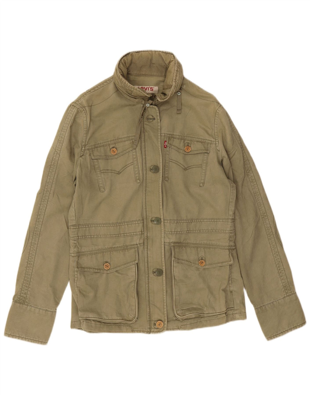 Levi's Womens Graphic Hooded Utility Jacket UK 16 Large Khaki Baumwolle