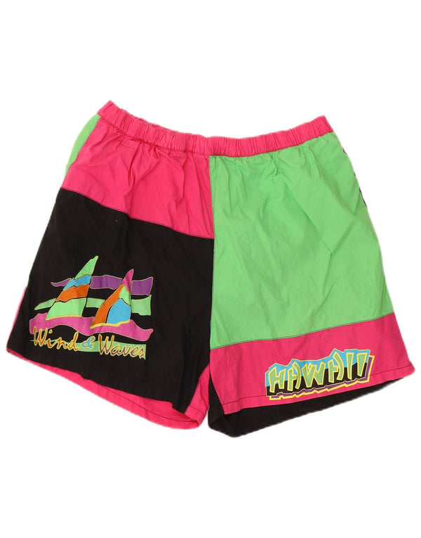 Vintage Damen Badeshorts UK 14 Medium Mehrfarbig Colourblock