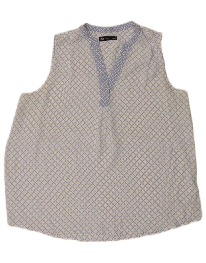 Marks & Spencer Damen ärmelloses Blusenoberteil UK 16 Large Blau Geometrisch