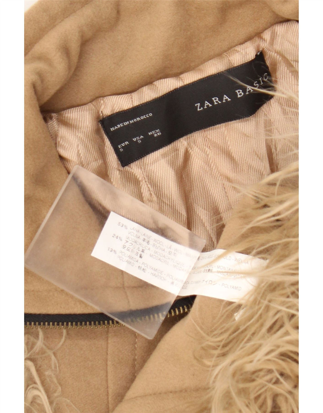 Zara Damen Kunstpelz-Bomberjacke UK 10 Small Beige Wolle