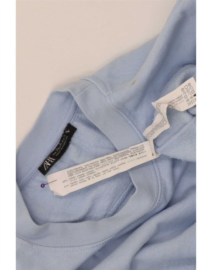 Zara Damen Crop Sweatshirt Pullover UK 10 Small Blau Polyester