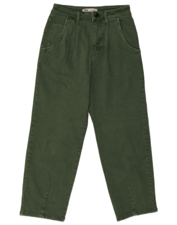 Zara Damen High Waist Tapered Jeans XS W24 L24 Grüne Baumwolle