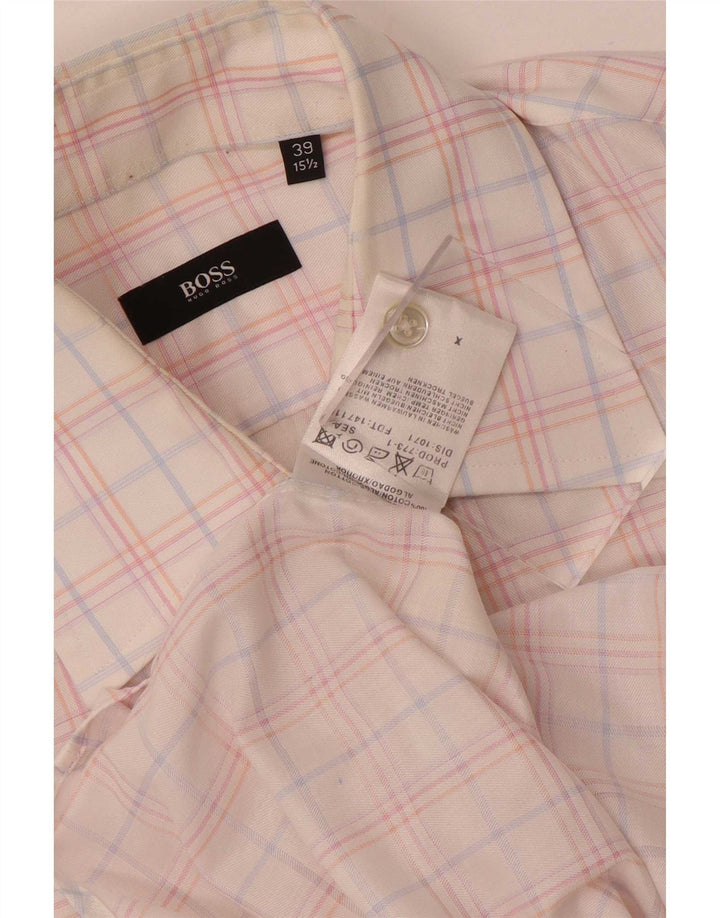 Hugo Boss Herrenhemd Größe 39 15 1/2 Medium Mehrfarbig karierte Baumwolle