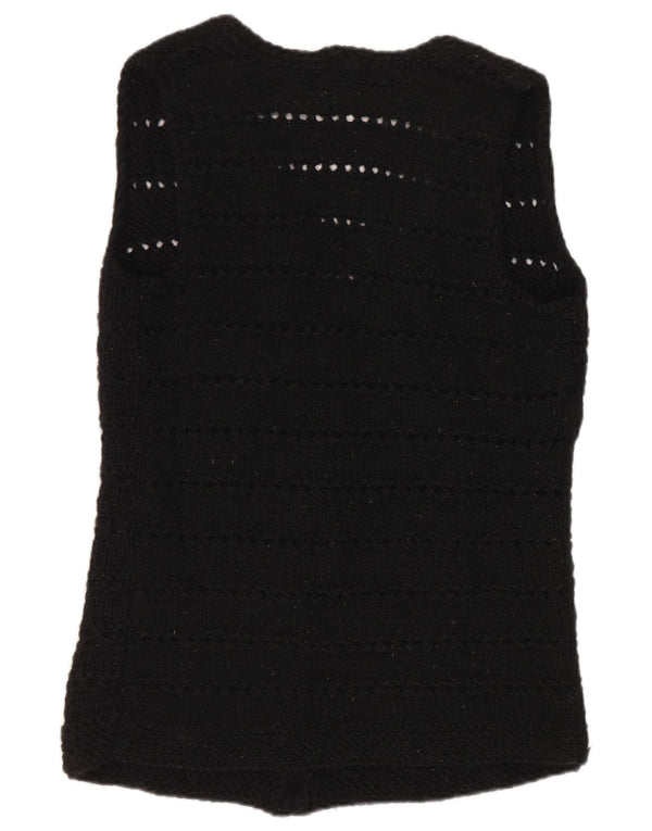 Vintage Damen Ärmelloser Cardigan Pullover UK 12 Medium Schwarz