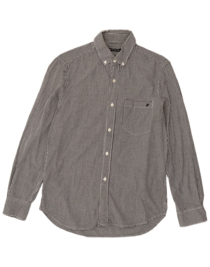 French Connection Herrenhemd aus mittelgrauer Gingham-Baumwolle