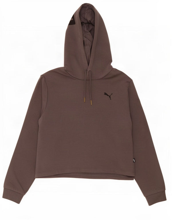 Puma Womens Crop Graphic Hoodie Pullover UK 10 Small Graue Baumwolle