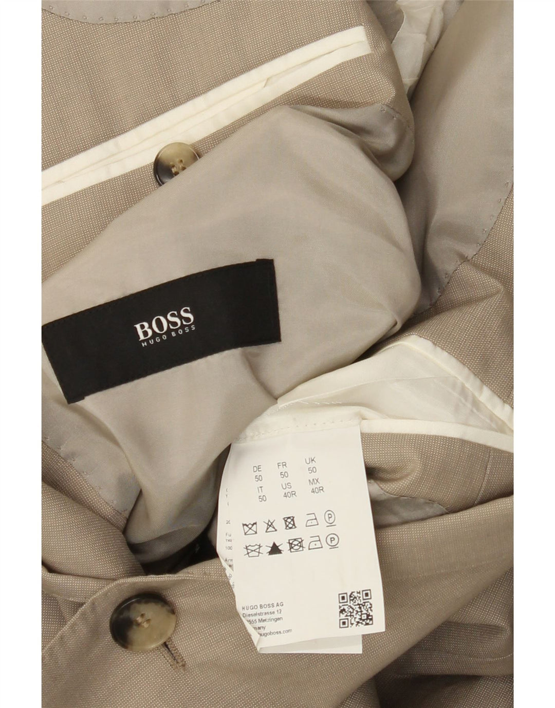 Hugo Boss Herren-Blazer mit 2 Knöpfen, EU 50, große beige Wolle