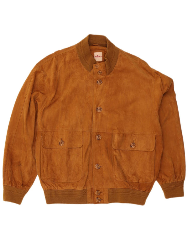 Prince Mens Suede Bomber Jacket UK 40 Large Beige Leather