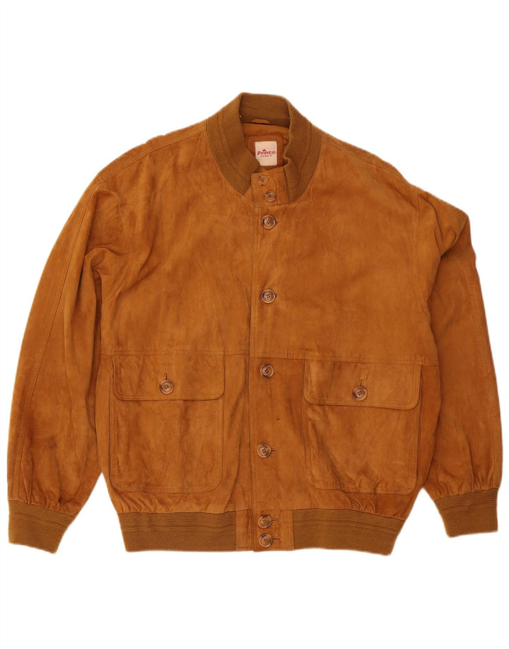 Prince Herren-Bomberjacke aus Wildleder, Gr. 40, großes beiges Leder