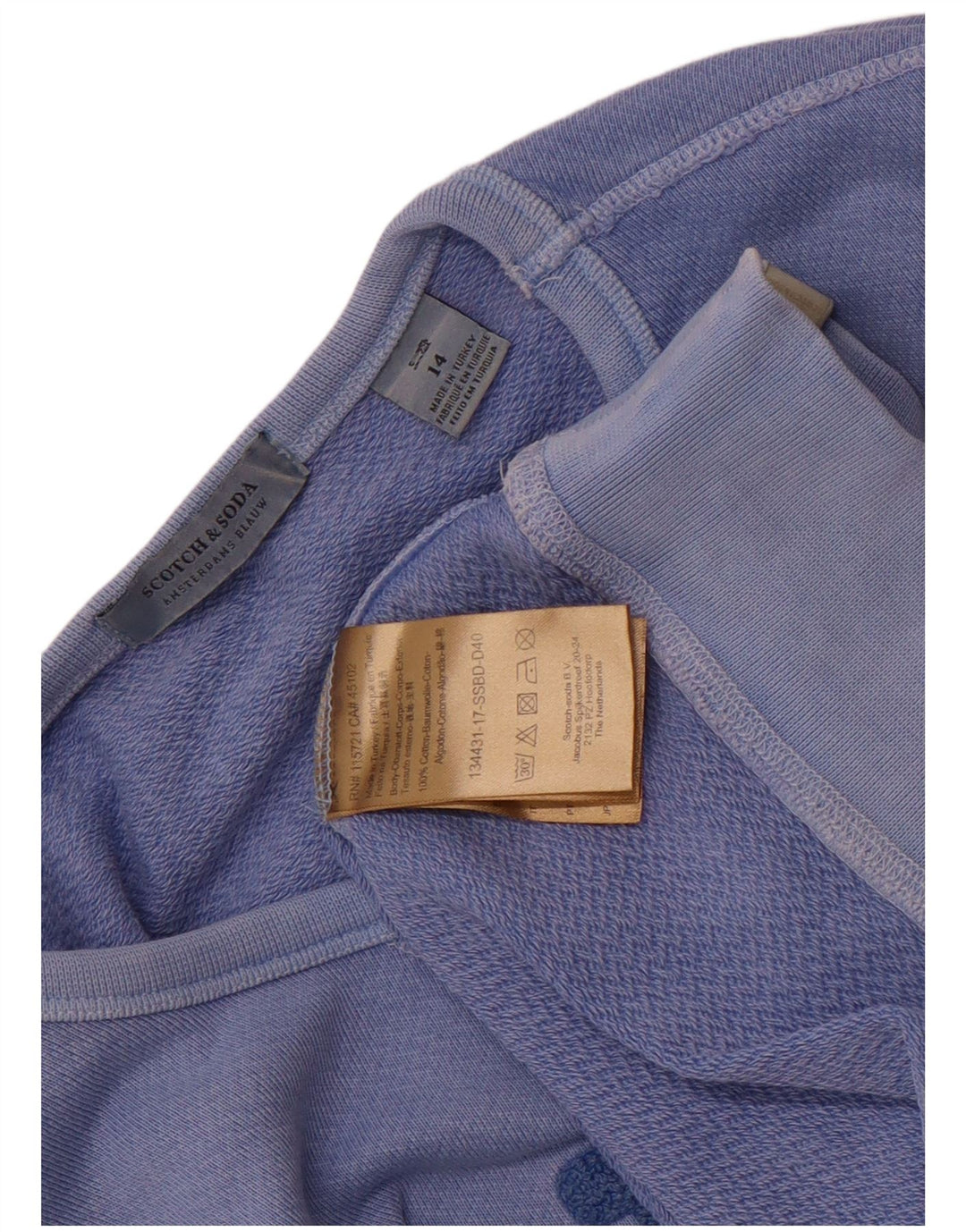 Scotch & Soda Damen Grafik-Sweatshirt-Pullover UK 14 Mittelblaue Baumwolle