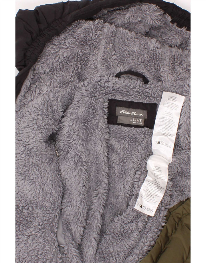 Eddie Bauer Wattierte Jungenjacke mit Kapuze, 7–8 Jahre, Größe S, Khaki, Farbblock