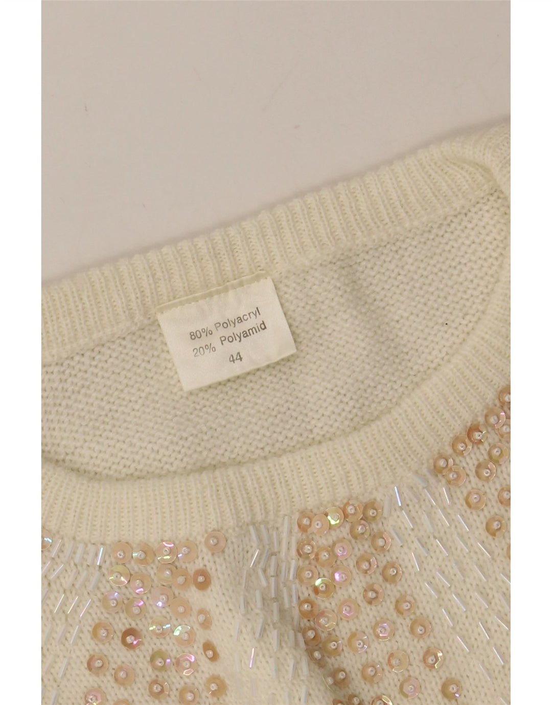 VINTAGE Womens Oversized Crew Neck Jumper Sweater EU 44 XL Off White Vintage Vintage and Second-Hand Vintage from Messina Hembry 