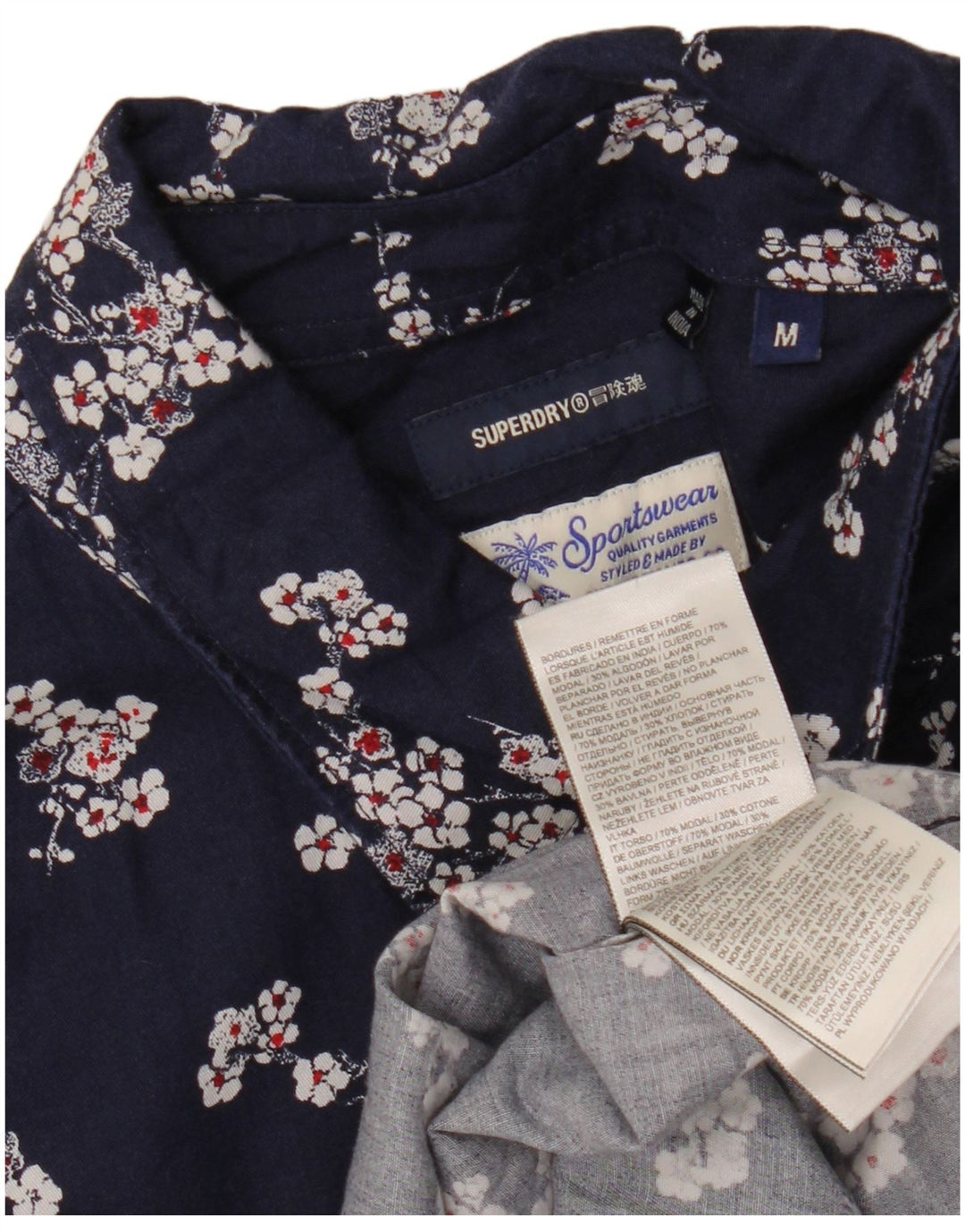SUPERDRY Herren-Kurzarmhemd aus Modal in mittlerem Marineblau mit Blumenmuster