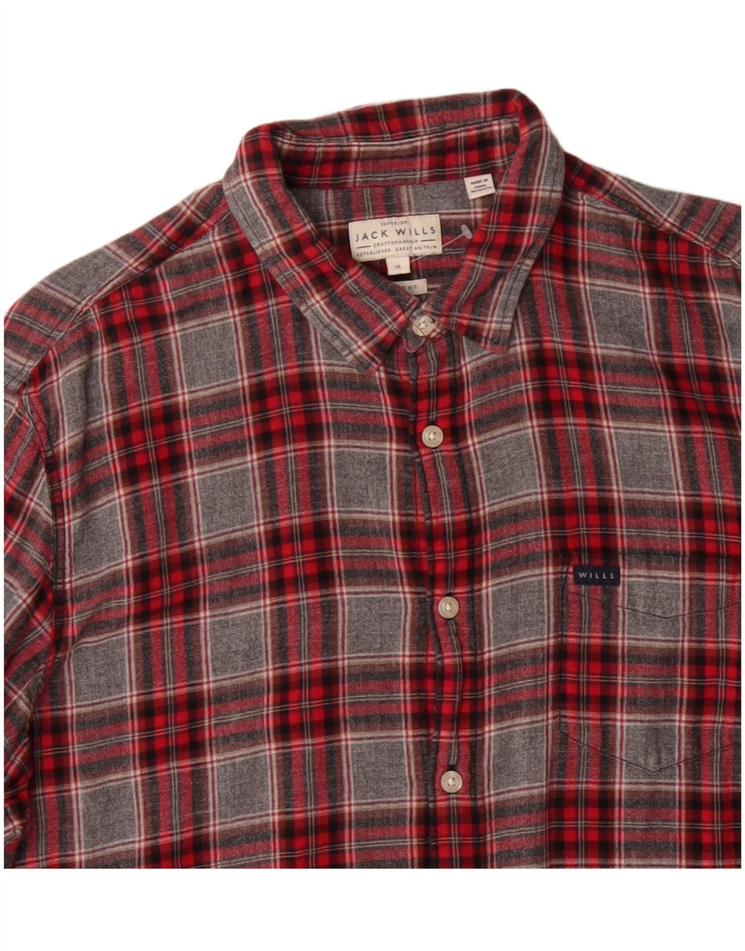 Jack Wills Herren-Flanellhemd, reguläre Passform, XL, grau kariert, Baumwolle