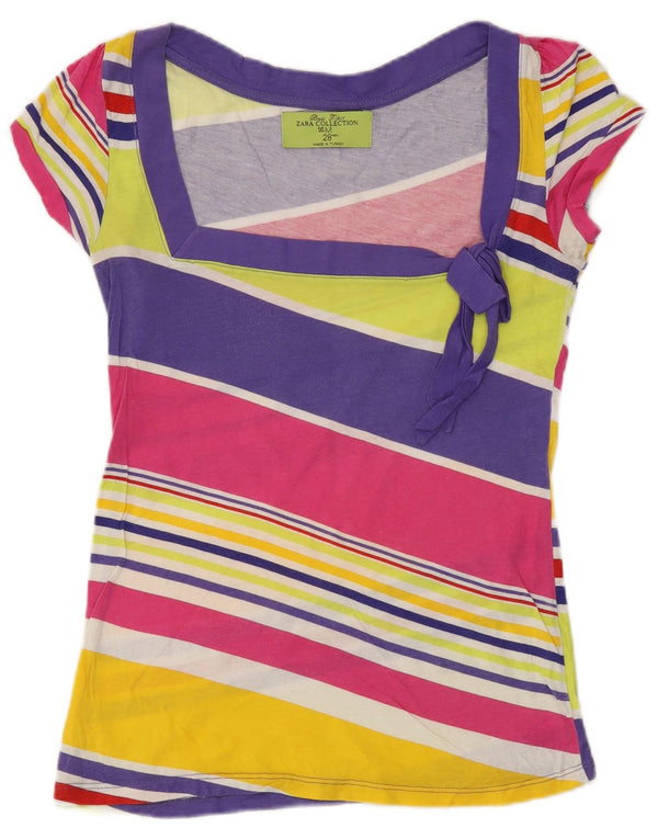 Zara Damen T-Shirt Top UK 12 Medium Mehrfarbig gestreift