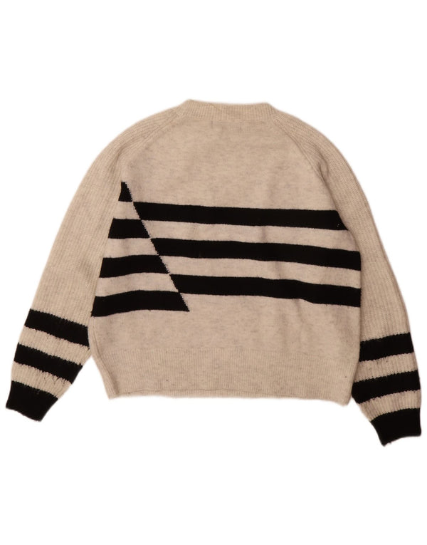 Marks & Spencer Damen Pullover mit Rundhalsausschnitt, UK 14, Mittelgrau gestreift