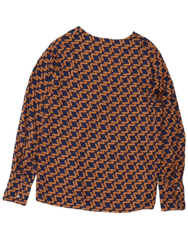 Stefanel Langarm-Blusenoberteil für Damen IT 46 Large Marineblau Geometrisch