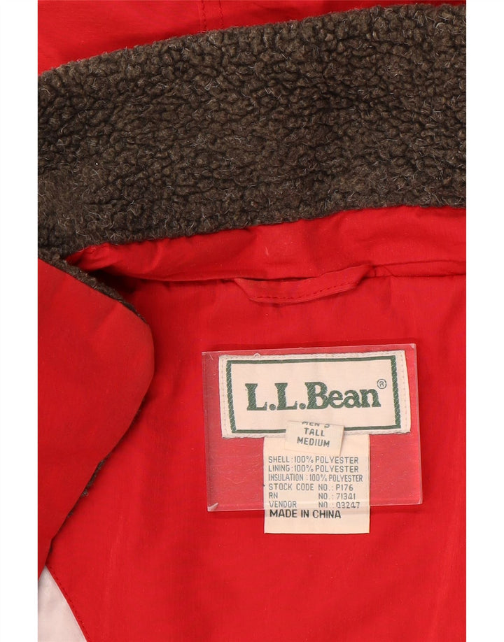 L.L.Bean Mens Tall Hooded Ski Jacket UK 38 Medium Red Polyester