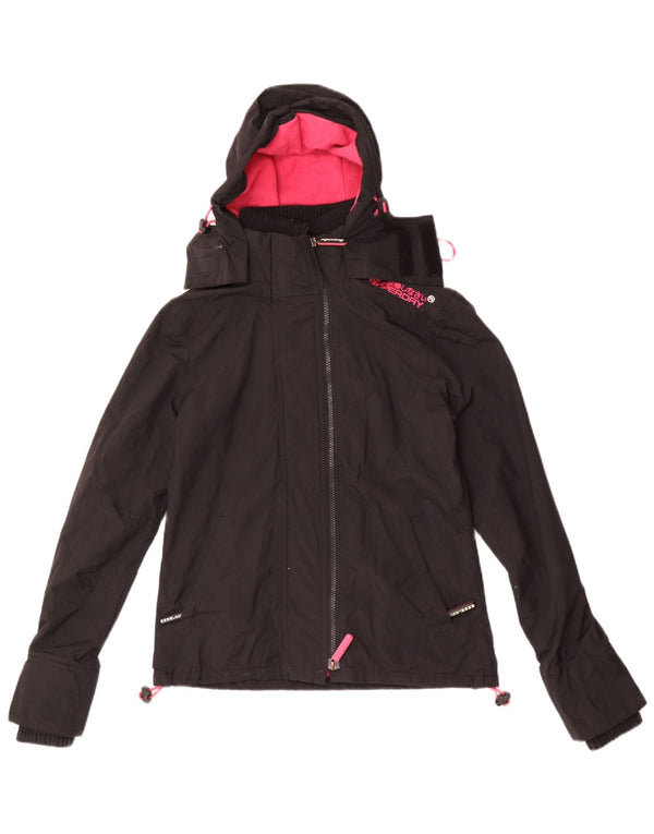 Superdry Damen-Windbreakerjacke mit Kapuze, UK 4 XS, schwarzes Nylon
