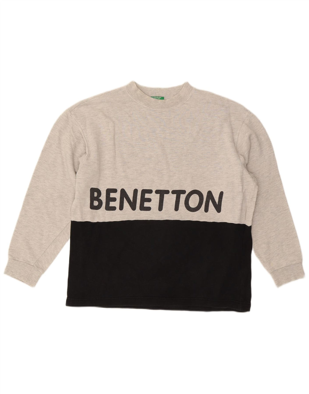 BENETTON Herren-Sweatshirt mit Grafik, Größe S, Grau, Colourblock-Baumwolle