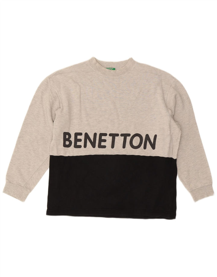 BENETTON Herren-Sweatshirt mit Grafik, Größe S, Grau, Colourblock-Baumwolle