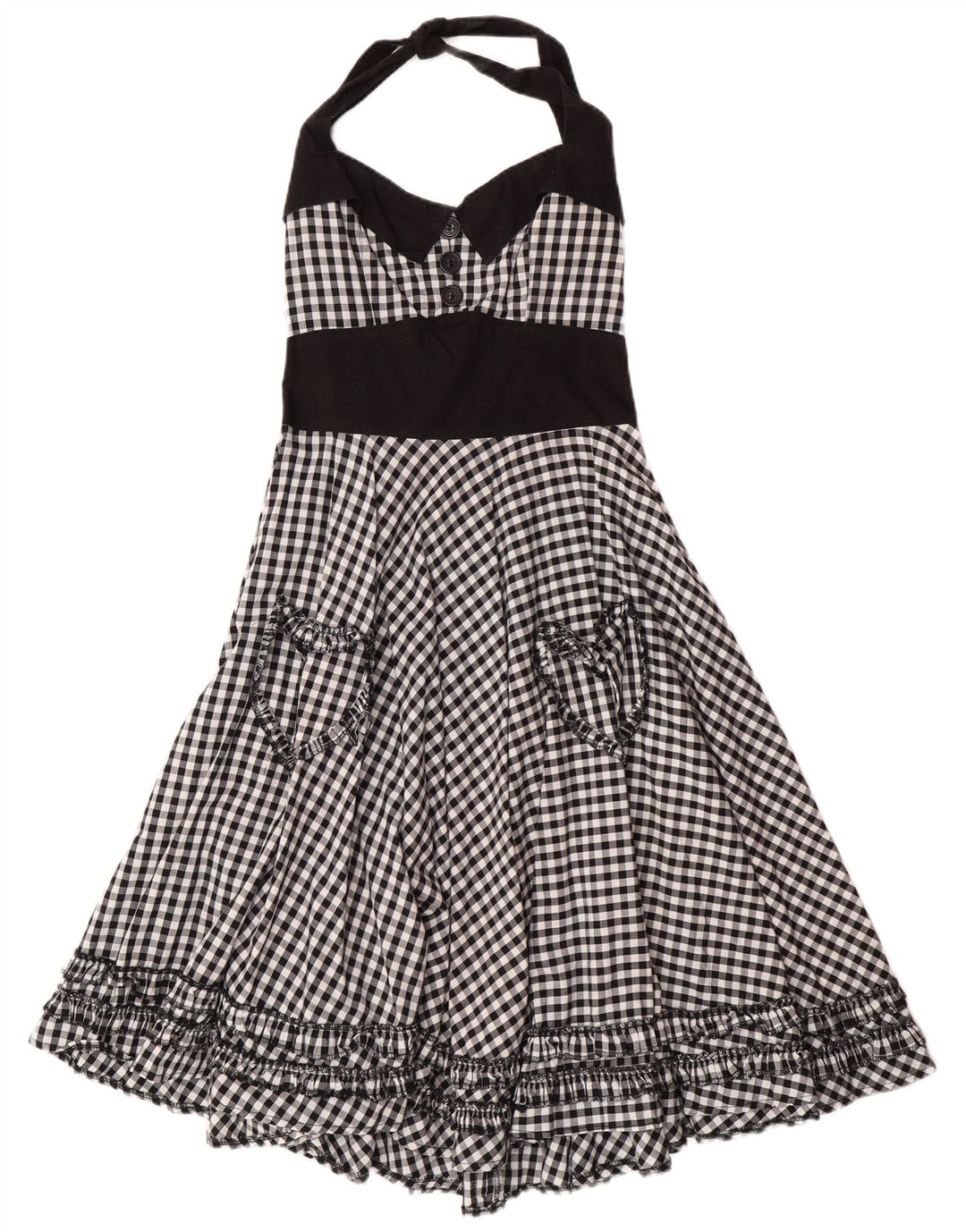 HELL BUNNY Damen Neckholder-Kleid, Größe S, Größe S, Schwarz, Gingham-Baumwolle