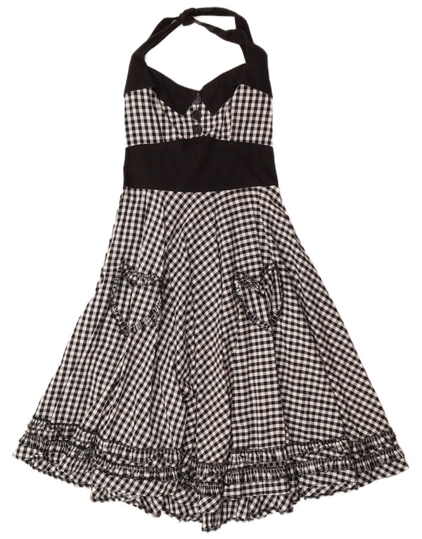 HELL BUNNY Damen Neckholder-Kleid, Größe S, Größe S, Schwarz, Gingham-Baumwolle