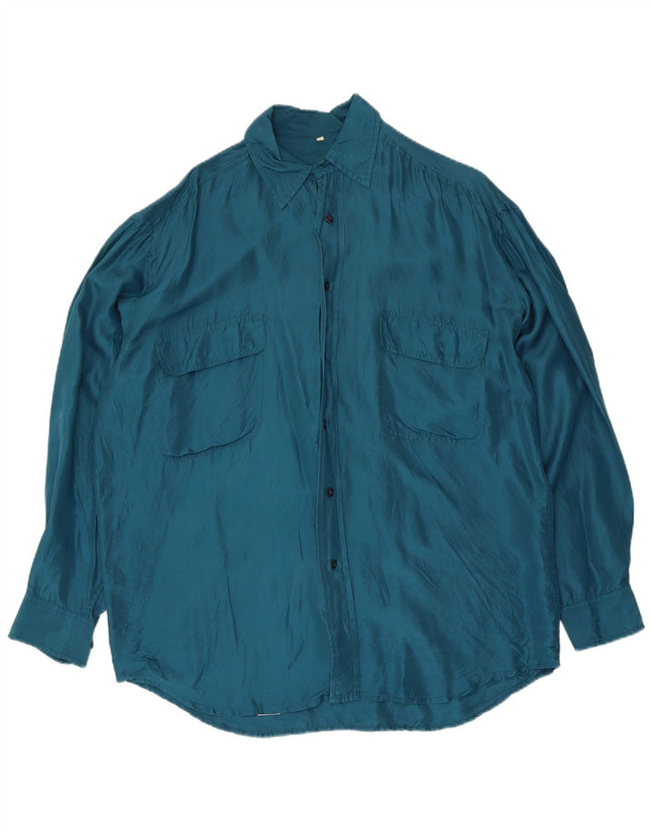 Vintage Herrenhemd Mittelblaue Seide