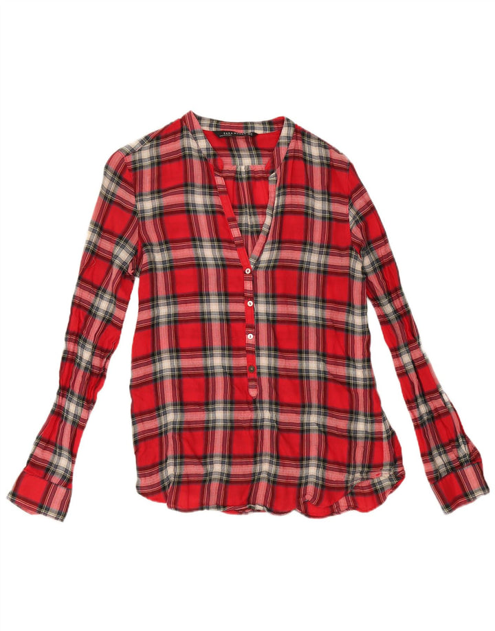 Zara Damen Pullover-Hemd UK 6 XS rot karierte Baumwolle