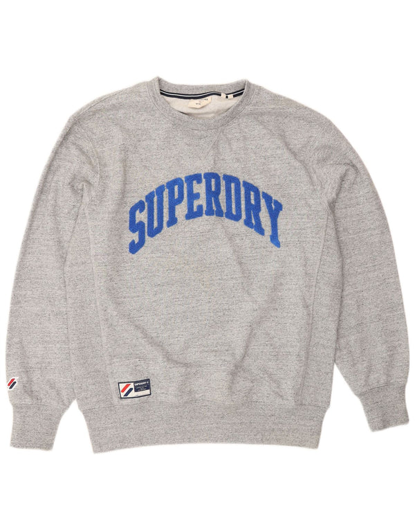 Superdry Damen Grafik-Sweatshirt-Pullover UK 16 Large Grau gefleckte Baumwolle