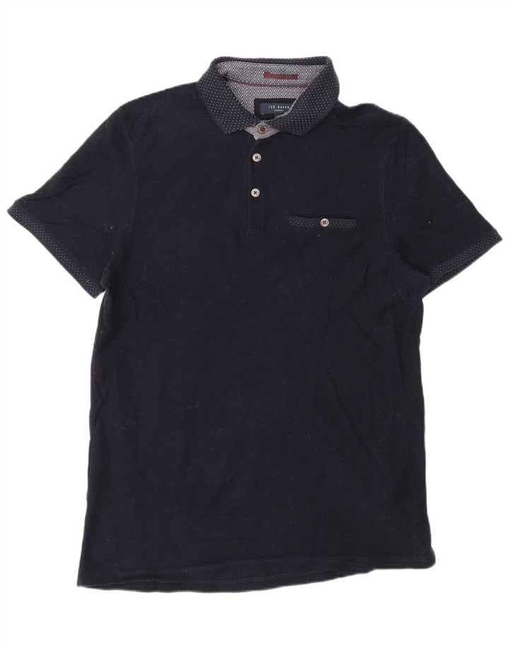 Ted Baker Herren-Poloshirt, Größe 4, groß, marineblaue Baumwolle