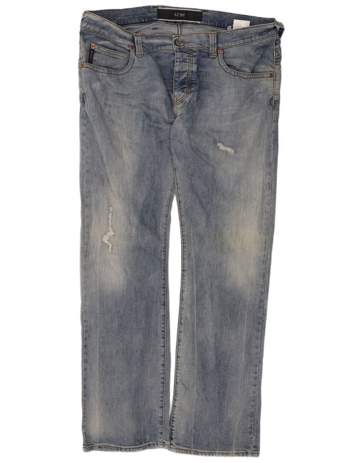 Armani Herren Distressed Straight Jeans W38 L32 Blaue Baumwolle