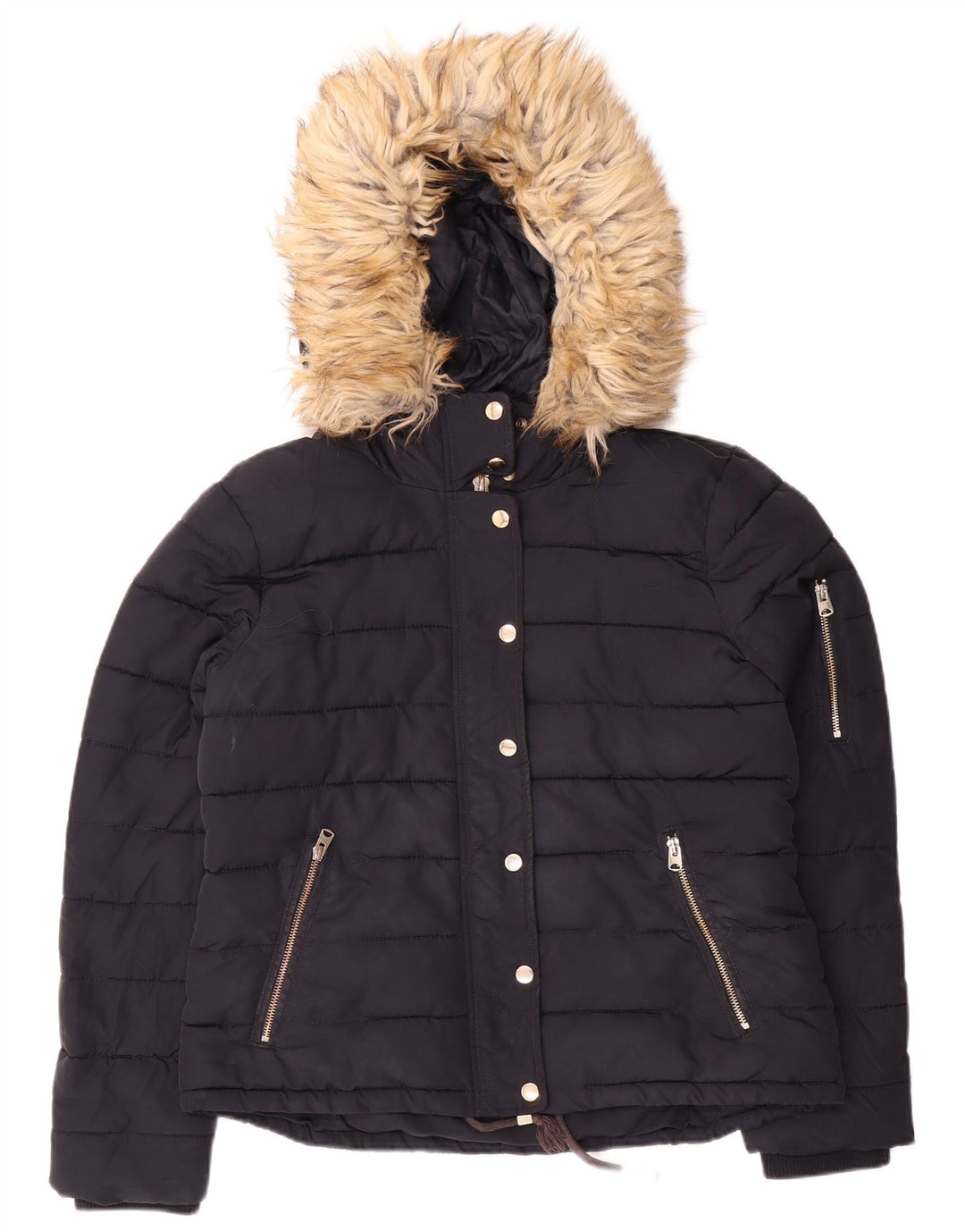 Topshop Damen Kapuzen-Crop-Padded-Jacke UK 14 Medium Marineblau Polyester