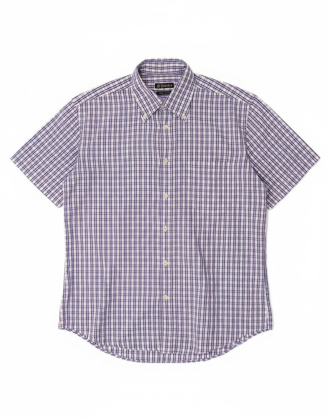 Dack's Herren-Kurzarmhemd mit klassischer Passform, mittelblau karierte Baumwolle