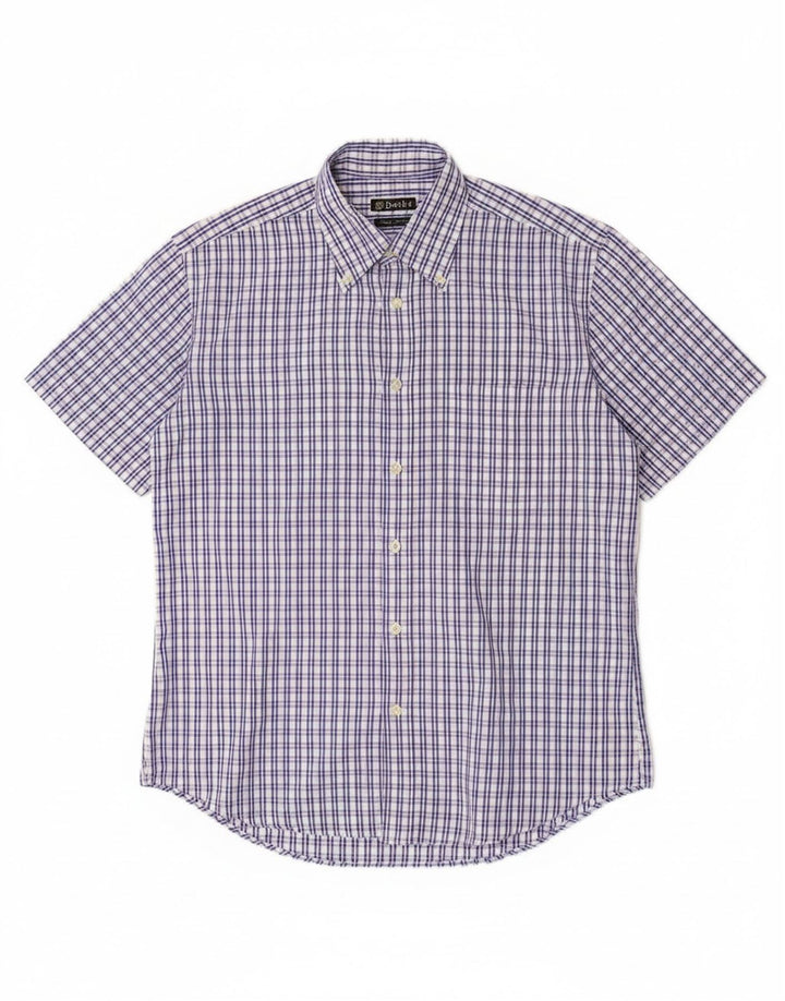 Dack's Herren-Kurzarmhemd mit klassischer Passform, mittelblau karierte Baumwolle