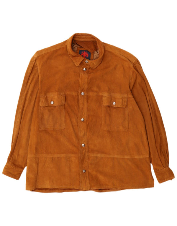 Vintage Womens Overshirt Suede Shirt UK 18 XL Beige Leather