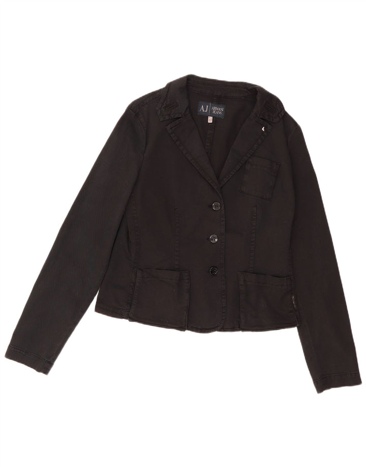 ARMANI JEANS Damen Crop 3-Knopf-Blazerjacke IT 48 XL Schwarze Baumwolle
