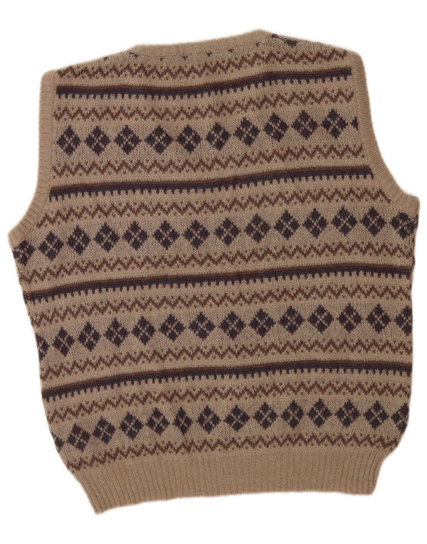 Vintage Herren Weste Tank Top IT 54 XL Beige Geometrisch Acryl