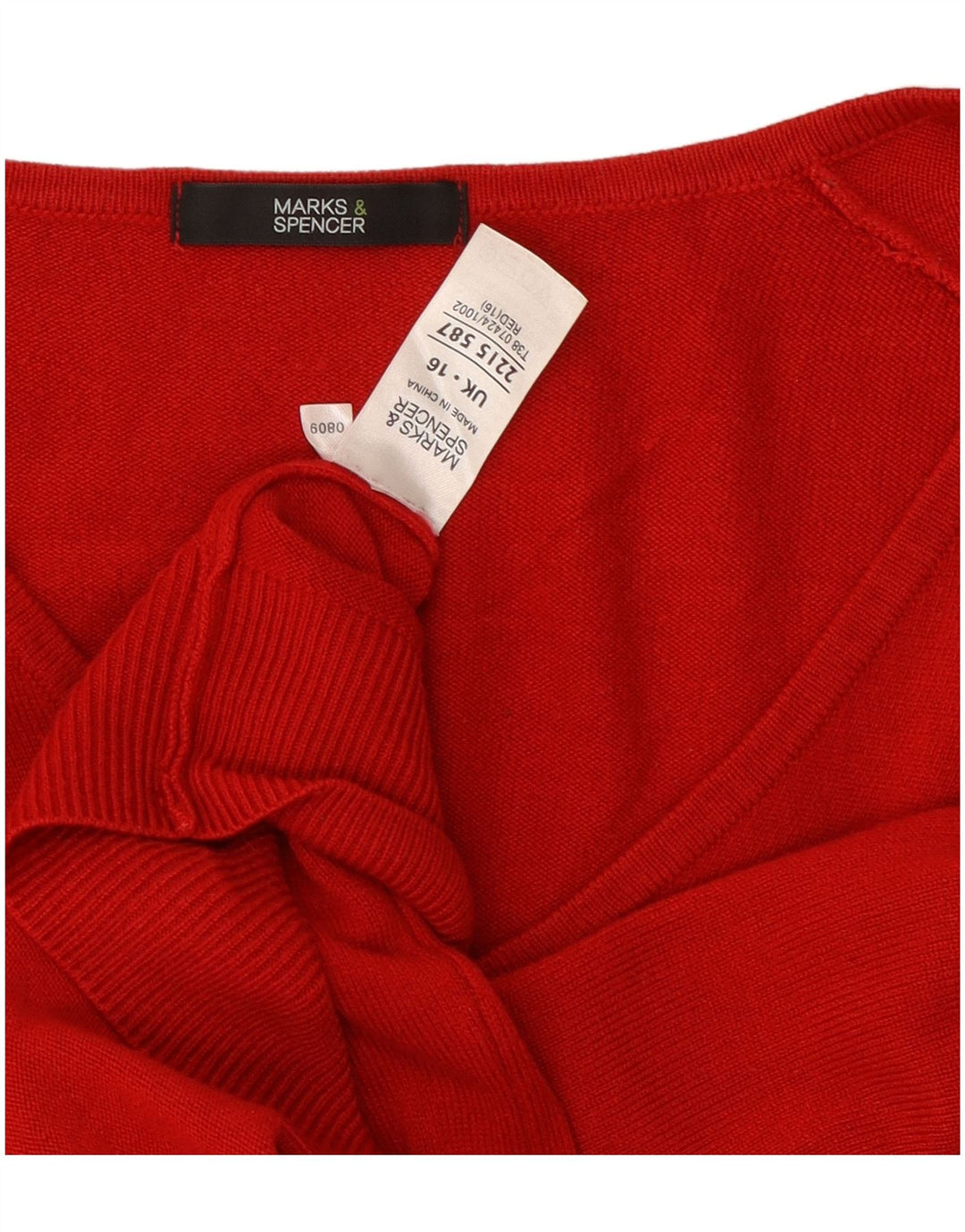Marks & Spencer Damen Pullover mit V-Ausschnitt, UK 16, Größe L, Rot, Acryl