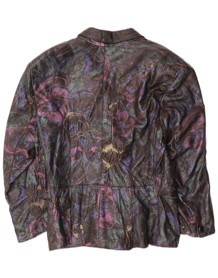 VINTAGE Damen Lederjacke UK 16 Großes schwarzes Blumenleder