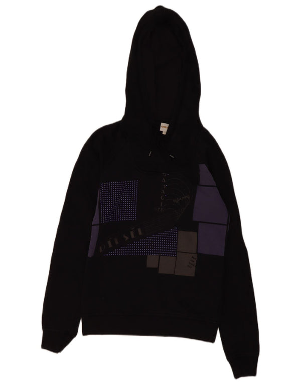 Diesel Damen Kapuzenpullover UK 10 Small Schwarze geometrische Baumwolle