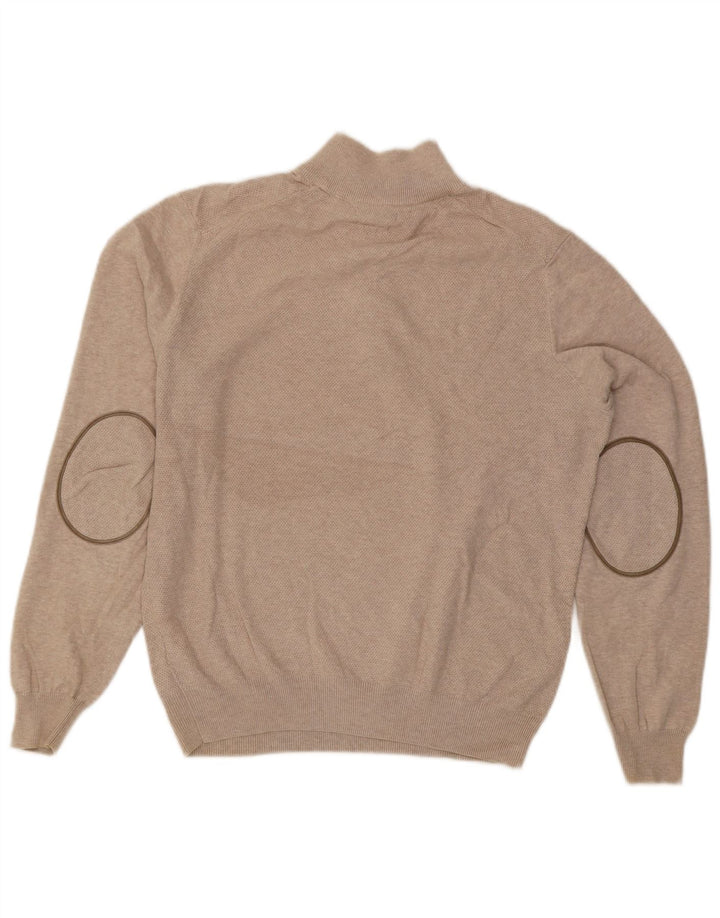 Massimo Dutti Herren-Pullover mit Reißverschluss am Hals, mittelbeige Baumwolle