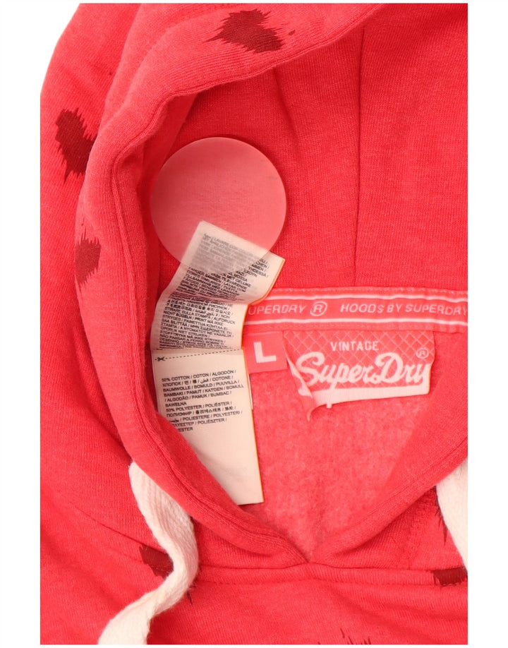 SUPERDRY Damen-Kapuzenpullover mit Grafik, UK 44, großes rotes Baumwollherz