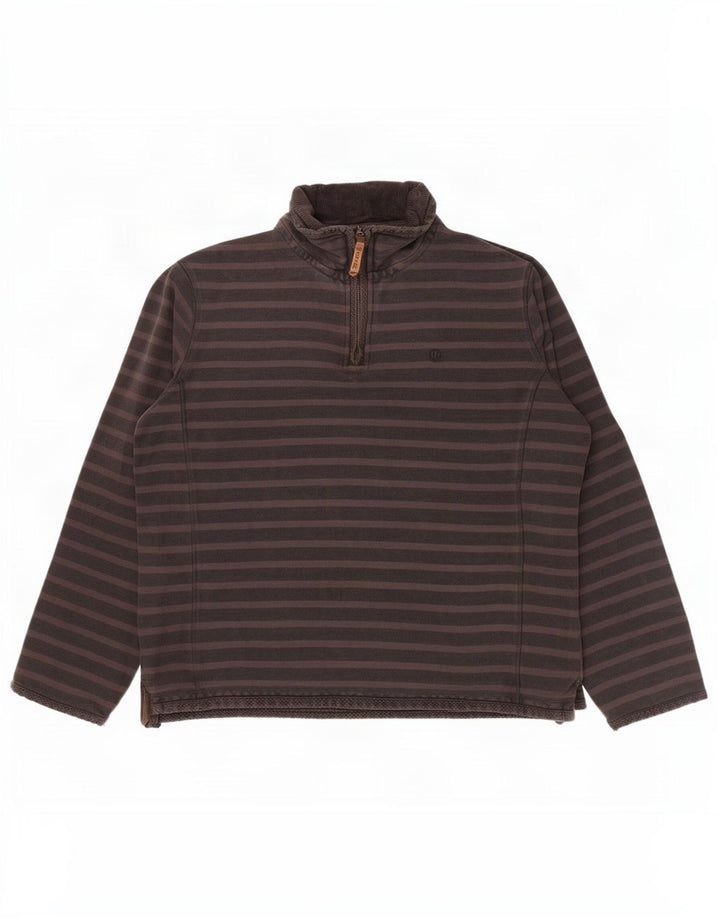 Fat Face Herren-Sweatshirt mit Reißverschluss am Hals, Mittelbraun gestreift, Baumwolle