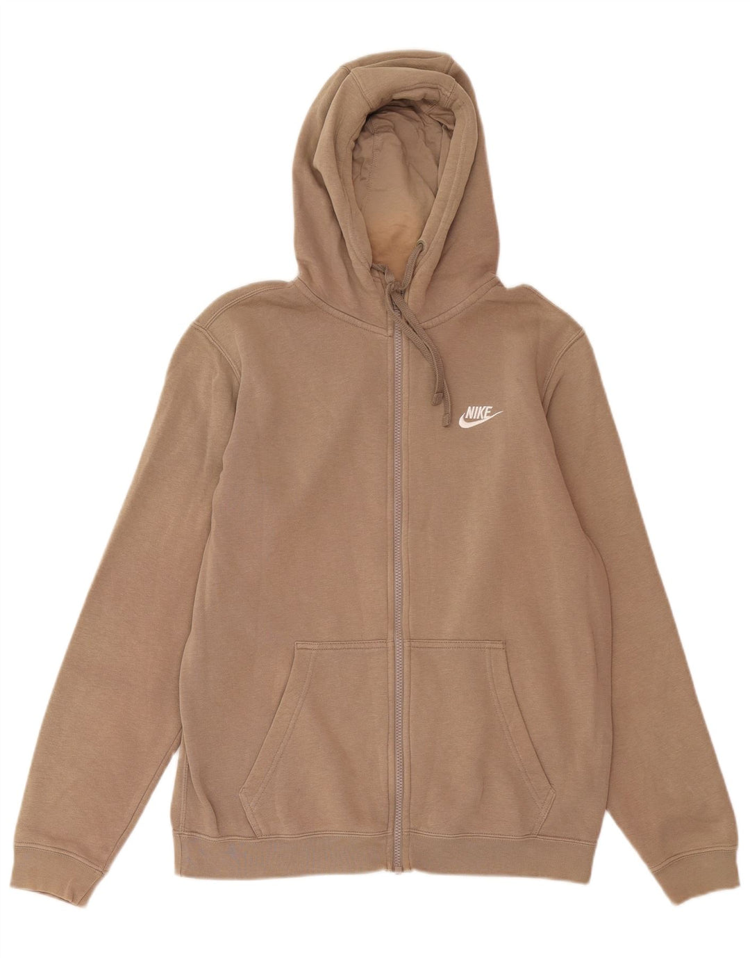 NIKE Mens Zip Hoodie Sweater Medium Brown Cotton