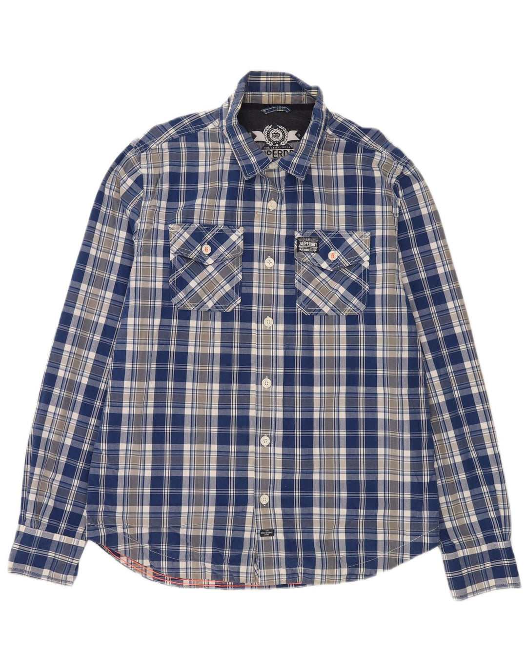 Superdry Herrenhemd 2XL, blau kariert, Baumwolle