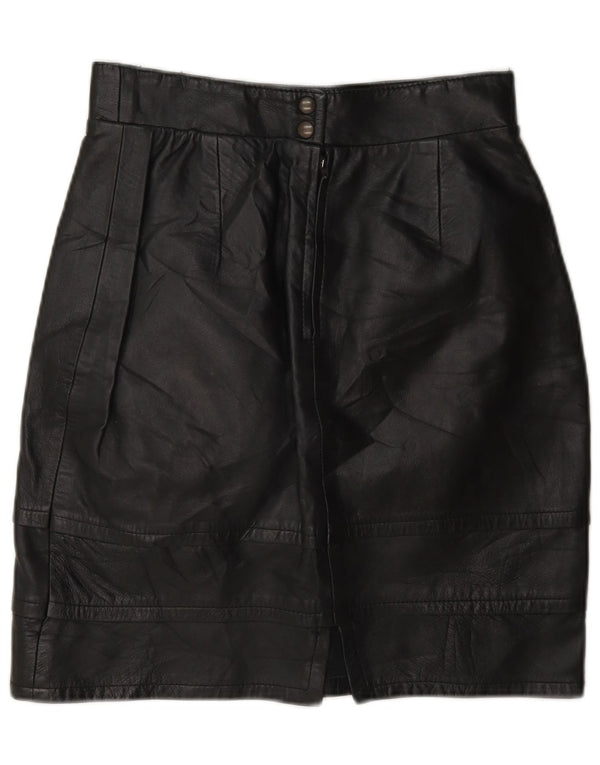 Essebi Damen Lederrock mit hoher Taille IT 46 Large W26 Schwarz