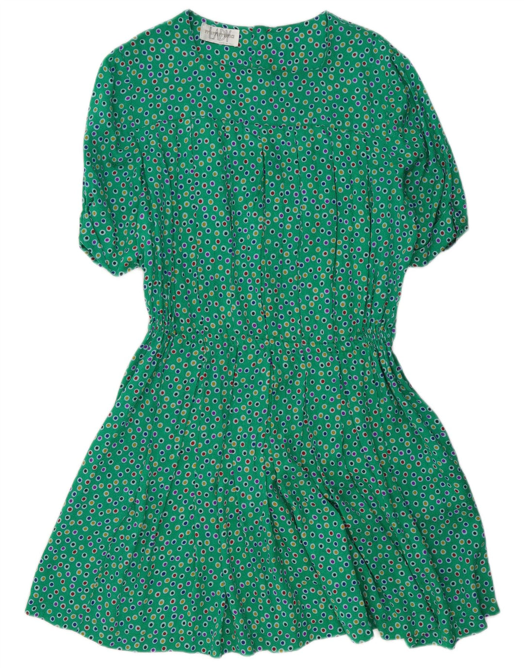 Vintage Damen A-Linie Kleid UK 12 Mittelgrün gefleckt