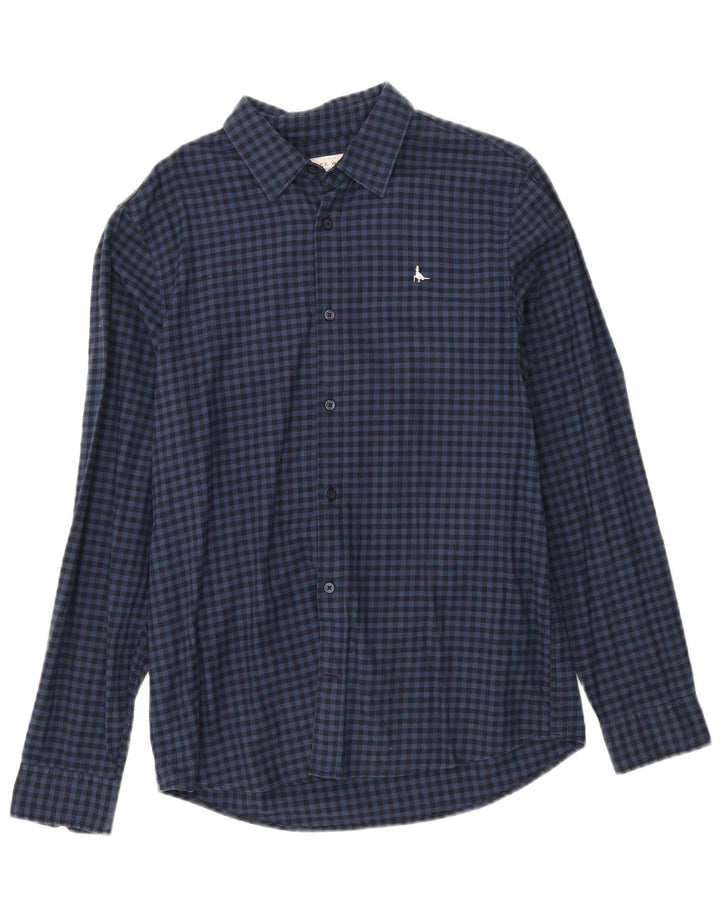 JACK WILLS Herren-Flanellhemd mit klassischer Passform, mittelmarineblaue Gingham-Baumwolle
